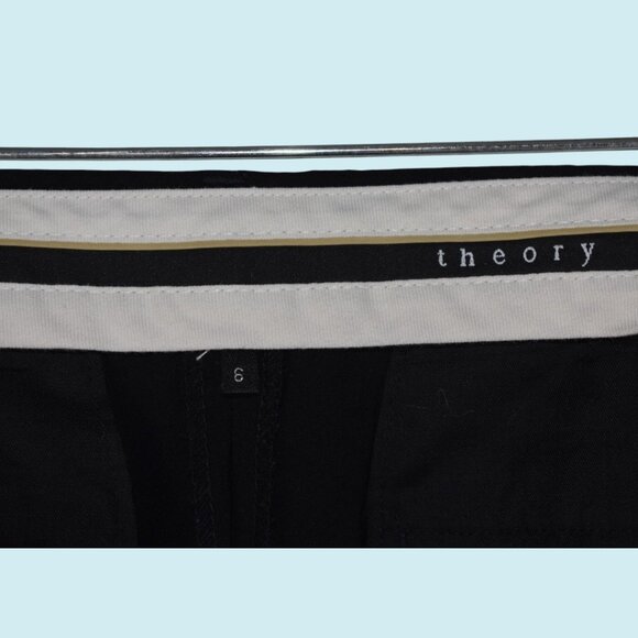 Theory Tuxedo Pants Women's Size 6 Black Satin Stripe Wool Mid-Rise Trousers - Picture 5 of 8